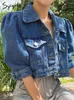 Damesjassen Syiwidii Crop Denim Jas Vrouwen Bladerdeeg Mouw 2024 Zomer Straat Koreaanse Modeontwerper Korte Blauwe Jean Jas Dames