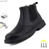 Buty modne wodoodporne buty bezpieczeństwa mężczyźni skórzane buty męskie buty robocze niezniszczalne bezpieczeństwo chelsea botki antypunktura męskie obuwie
