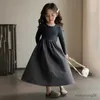 Jurken voor meisjes Lente Herfst Kinderen Meisjes Beige Grijs Eenvoudig Casual Patchwork Prinses Elegante jurken met lange mouwen Koreaanse stijl