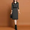 Casual Dresses Houndstooth Vintage Sticked Dress Slim Kne-Length Fall Winter Bottoming tröja Robe Fashion Knitwear Vestidos Mujer