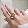 Bagues de cluster Solide 925 Sterling Sier 8x12mm Ovale Cassé Créé Moissanite Diamant Citrine Bague Pour Femmes Fiançailles Fine Bijoux Dr Dhmfx