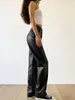 Calças femininas jmprs 5xl vintage mulheres pu cintura alta preto falso couro solto y2k calças streetwear feminino 90s