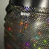 Skirts Shiny Sexy Rhinestone Sequin Fishnet Mini Skirt Festival Drawstring Elastic See Through Diamond Mesh High Women