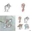 Broches, broches broches broches Hoseng 4pcs dessin animé visage scpture créative couleur blanche broche mode sac à dos revers émail bijoux broche B Dhkyc