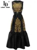 Sıradan elbiseler ld linda della moda tasarımcısı yaz elbisesi kadın o boyun kolsuz yüksek bel nakış siyah vintage parti