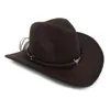 West Cowboy Hat Fashion Wool Wool Feel Metal Bull Head Dekoracja Sombrero Western Men Cap Black Brown 240130