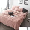 Set di biancheria da letto Tessuto in pile bianco rosa Inverno spesso 20 Set di biancheria da letto in puro colore Visone Veet Piumino Er Lenzuolo Federe in lino Drop Deliv Dhfv6