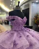 Sexy Lavender 3D Flowers Ruffels Quinceanera Dresses Off Shoulder Plus Size Bridal Party Gowns For Sweet 15 Girls Vestidos De Quinceaneras