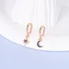 Studörhängen Danturn 925 Sterling Silver Earringsrose Gold Moon Star Hoop Women Cubic Zirconia Statement