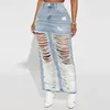 Saias angustiadas denim para mulher 2024 verão moda sexy luz azul jean longo buraco saia com fenda streetwear