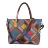 100% äkta läderkvinnor Messenger väskor Färgglada lapptäcke Kvinnor Tote axelväska Rainbow Crossbody Bag XY14231M