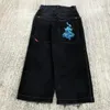Jeans masculinos americanos y2k homens harajuku hip hop rapper padrão grandes bolsos preto vintage solto gótico calças de cintura alta