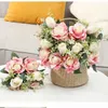 Dekorativa blommor Bröllop Brud Silk Roses Hydrangea Bouquet Artificial Flower El Room Decoration Fake Simulation Twin Red Blue Rose