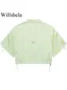 Women's Jackets Willshela Women Fashion With Pockets Cropped Bomber Vintage O-Neck Short Sleeves Female Chic Lady Coats