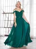 Hunter Green Long Bridesmaid Dresses Off Shoulder With Straps Pleated Maid Of Honor Gowns Floor Length A Line Chiffon Boho Spring Wedding Guest Evening Dress CL3273