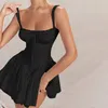 Swobodne sukienki czarne koronki w górę ruffle bez pleców seksowne kobiety 2024 szaty eleganckie wieczorne imprezowe sukienka bodycon mini letnie vestidos