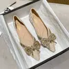 Vrouwen Platte Elegante Mode Balletschoenen Dames Bling Kristal Strikje Puntschoen Flats Zapatos De Mujer 240124