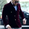 Herrdräkter Bourgogne Velvet Wedding Blazer för män Slim Fit Double Breasted Tuxedo Jacket 1 PCS Groom's Suit 2024