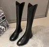 Botas outono moda preto joelho alto mulheres inverno grosso salto longo deslizamento em sapatos mulher salto grande tamanho