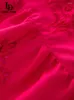カジュアルドレスldリンダデラファッション滑走路デザイナーサマードレス女性ノースリーブハイウエストホローエブロイダリーソリッドパーティーミディ
