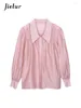 Damskie bluzki jielur vintage różowe proste koszule dla pojedynczych piersi stały kolor mody biurowy eleganckie guziki