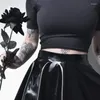 Jupes gothiques en cuir Pu Mini femmes 2024 Sexy couleurs unies noir jupe plissée vêtements été Goth Punk Slim Streetwear