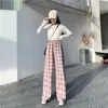 Harajuku Plaid Broek Vrouwen Oversize Wijde Pijpen Broek Vrouwelijke Koreaanse Stijl Hoge Taille Geruite Pyjama Lente Herfst 240129