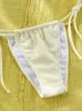 Kvinnors badkläder Rinabe Ribbed Bikini Set Triangle Swimsuit Women Solid Color 2024 Sexy Bikinis Micro Thong Bandage Biquini