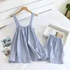 Women's Sleepwear 2024 Summer Style Ladies Pajamas Two-piece Cotton Crepe Suspender Shorts Vest Suit Sweet And Loose Home Service Sexy Pjs