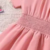 Robes de fille 8-12 ans rose robe à manches courtes enfants filles col rond mode grâce mignon doux vacances fête quotidienne décontractée robe de princesse