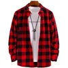 Primavera e outono moda algodão manga longa camisa masculina escovado vermelho xadrez negócios lazer ajuste flanela sem ferro 240122