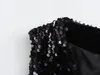 여자 조끼 Traf 2024 자른 반짝이는 스팽글 조끼 여성 여성 파티 양복 조끼 패션 버튼 가을 짧은 코트를위한 검은 소매