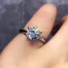 Anéis de casamento nunca desaparecem originais certificados cor de ouro branco anel redondo 2.0ct zircon solitaire diamante banda acessórios de jóias de noiva