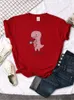 Kvinnors T-skjortor Lady T-shirt söt rosa te-rex tryck kvinnlig o-hals lös överdimensionera skjorta harajuku all-match kawaii djur kvinnor kläder