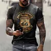 Men's T-Shirts Summer Men T Shirts Vintage Short Sleeve America Route 66 Letter 3D Printed Fashion O Neck T-shirts Oversized Top Man Tees Cloth T240202