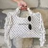 Shoulder Bags Tote Large Capacity Luxury Designer andbag For Women 2023 New Kniing Tassel Beading Decorate Purse Ladies Beac BagH2422