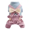 Dog Apparel Jumpsuits Bow-knot Design Round Neck Puppy Overalls Four-leg Button Closure Pet Bodysuits Adorable Windproof Clothes