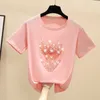Women's T Shirts Gkfnmt Summer Tops Short Sleeve Shirt Women Beading T-Shirt Female Korean Cotton Pink Tshirt Woman Clothes Tee Femme
