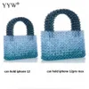 YYW Women Acrylic Purse Mini Beaded Evening Handväskor Handgjorda gradient Transparent blå pärlor Tygväskor för bröllop/strand/fest 240125