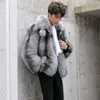 Designer Winter Faux pälsgräs Mens Integrerad kappa Haining Flip Collar Silver Jacket VQEA