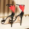 Sandálias Red Heart Decal High Saltos Mulheres Verão Chic Stiletto Senhoras Retro Ankle Strap Party Causal Open Toe Shoes