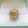Cluster Ringen 100% 925 Sterling 6 9 MM Zilver Emerald Cut Citrien Gemaakt Edelsteen Voor Vrouwen Trouwringen Verlovingsring175Y