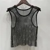 Damen Tanks Sommer Europäische und amerikanische Mode Flash Diamond Short Net Shirt Weste für Frauen Bling Hollow Top Trendy