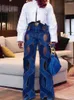 Vrouwen Broek Denim Streetwear Casual Hollow Out Criss Cross Straight Flare Broek 2024 Lente Zomer Mode Wijde Pijpen Jeans