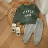 衣料品セット男の子のための秋の服の服装服装ファッションレタープリントクルー首の長袖スウェットシャツトップパンツ2pcsカジュアルセット