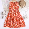 Flickans klänningar Kids Casual Dress for Girls Clothes Summer 2024 Nya barn Fashion Flower Print Princess Sundress A-Line Vest Dress 7-14Y