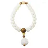 Charm Bracelets Tibetan White Jade Bodhi Root Beads Hand Chain Buddha Holding Male And Lotus Single Circle String Jewelry