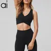 AL Yoga Tute 2 Pezzi Reggiseni Sportivi Top+Leggings Ruching Anteriore Reggiseno Wild Things Pantaloni Sportivi a Vita Alta Pantaloni Elastici Attillati a T-Line Pantaloni Traspiranti Morbidi da Palestra Set di Abbigliamento Sportivo da Strada