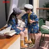 Kläder sätter 2-7 år sommarsyskor barns denim kostym koreanska mode solrosor barnkläder flickor skjorta shorts 2-stycken set baby pojkar