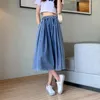 Women's Pants SURMIITRO M-5XL Plus Size Denim Skirt Women 2024 Summer Korean Capris Mid-Length Wide Leg High Waist Jeans Female Trousers